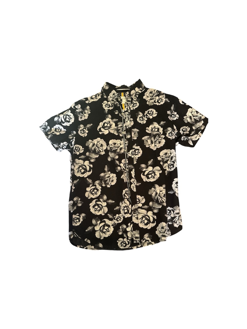 Black Floral Short-Sleeve Button-Up Shirt